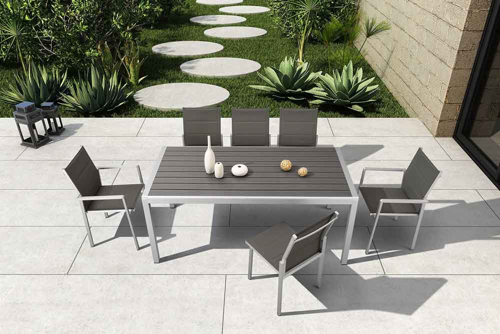 Patio Furniture Aluminum Dining Set With Plastic Wood Table - Ayers